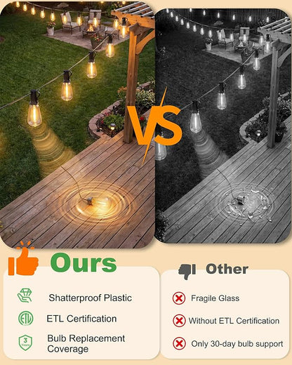 Outdoor String Lights Solar Powered, 108FT Dimmable Solar Patio Lights with Remote & 31 ST38 LED Shatterproof Bulbs, IP65 Waterproof, Dusk to Dawn Outdoor Lights for Backyard, Balcony, Party