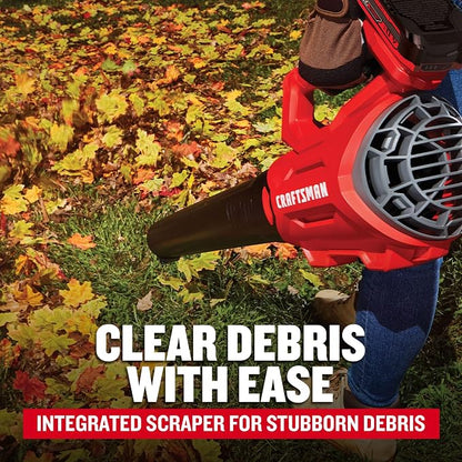 CRAFTSMAN V20 Cordless Axial Leaf Blower Kit, Includes 4.0 Ah Battery and Charger, 100 MPH and 380 CFM Clearing Power, Lightweight, 2 Speed Trigger (CMCBL700M1)
