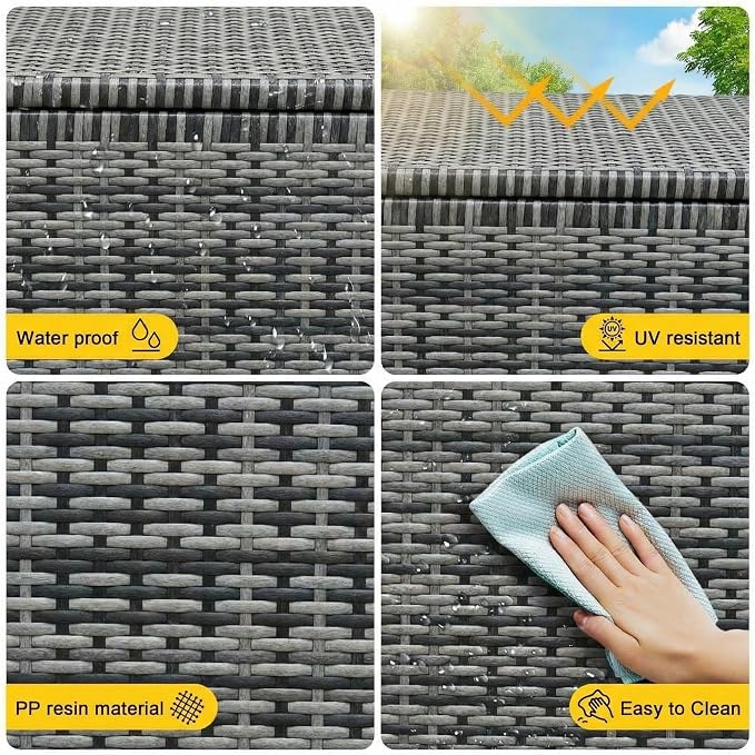 Wicker Deck Box, 125 Gallon All-Weather Outdoor Storage Box, Rattan Storage Bin for Patio Furniture, Outdoor Cushions, Pool Storage and Garden Tools, Grey