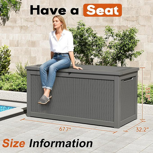 Outdoor Storage Box, Resin Deck Boxes Indoor and outdoor, Waterproof Storage Box Lockable Lid Grey,260 Gallon