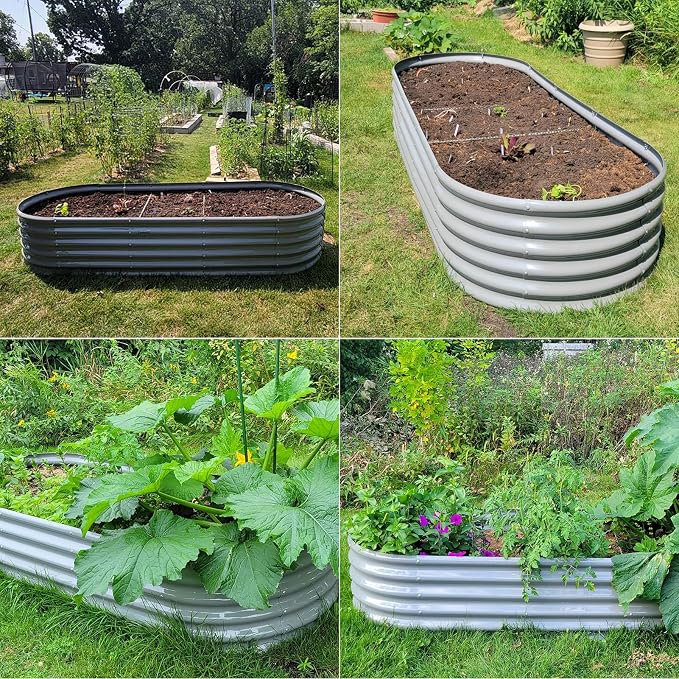 Galvanized Raised Garden Bed, 8x3x1.5ft Oval Metal Planter Box | Easy Tool-Free Assembly, Beginner & Senior Friendly, 18" Tall Large Outdoor Gardening Beds for Vegetables, Flowers, Herb Gray