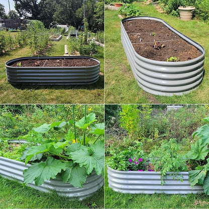 Galvanized Raised Garden Bed, 8x3x1.5ft Oval Metal Planter Box | Easy Tool-Free Assembly, Beginner & Senior Friendly, 18" Tall Large Outdoor Gardening Beds for Vegetables, Flowers, Herb Gray