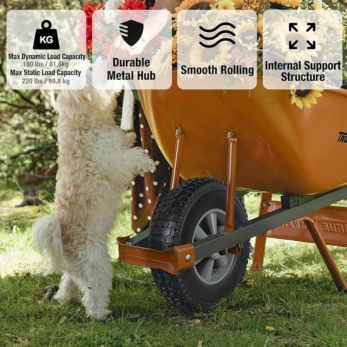 BIG RED Solid Rubber Tires and Wheels, 10 inch Flat Free Tubeless Wheels with 5/8" Axle Bore Hole,2.1" Offset Hub - for Truck, Utility Cart,Wheelbarrow, Dolly, Garden 10" x 2.5"