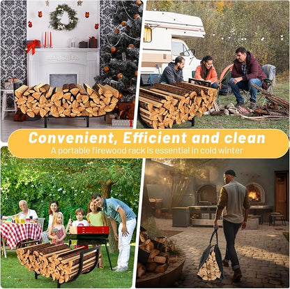 Firewood Rack Indoor with Log Carrier 34Inch Fireplace Wood Holder, Black Outdoor Firewood Storage Organizer Stable Metal Wood Rack Heavy Duty Log Holder for Fireplace Patio Deck, Wooden Carrier Tool