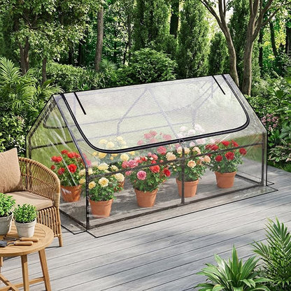 Superlele Mini Greenhouse for Outdoor, 6x3x3FT Portable Walk-in Greenhouse with 2 Large Zipper Doors, Transparent PVC Cover for Plant Protection, Ideal for Raised Garden Bed, Winter Gardening