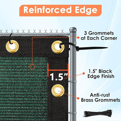 iCover 8x50ft Privacy Screen Fence, Outdoor Fencing Panels, Garden Windscreen Mesh Shade Sail Net Barrier, Include Reinforced Bindings and Brass Grommets Cable Zip Ties, Green