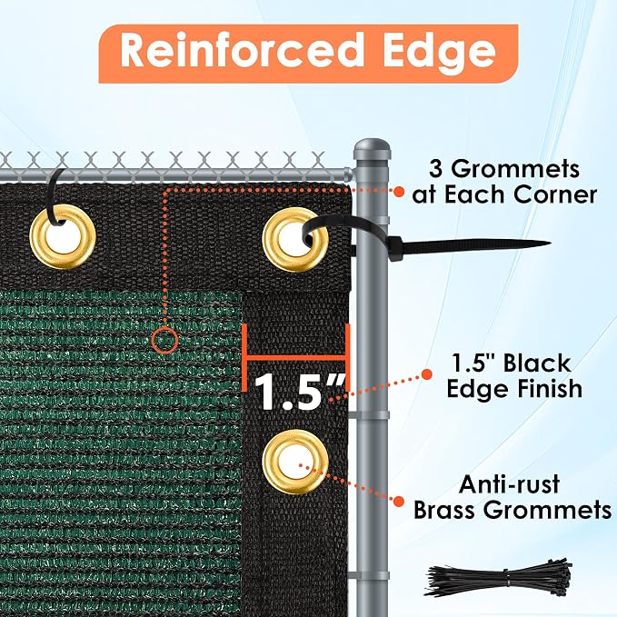iCover 6x50ft Privacy Screen Fence, Outdoor Fencing Panels, Garden Windscreen Mesh Shade Sail Net Barrier, Include Reinforced Bindings and Brass Grommets Cable Zip Ties, Green