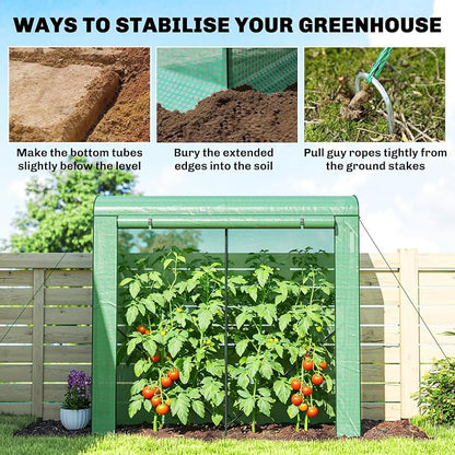Outsunny Mini Greenhouse, Portable Greenhouse with Roll-Up Door and 2 Mesh Windows, Small Green House with PE Cover for Garden Patio Lawn, 78.7" x 29.5" x 74", Green