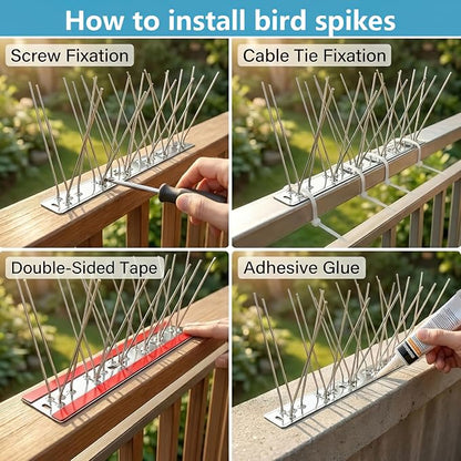 Bird Spikes 9.84FT Install,304 Stainless Steel Bird Deterrents Spikes for Outside to Keep Birds Away Bird Scare Devices Outdoor,12Pcs