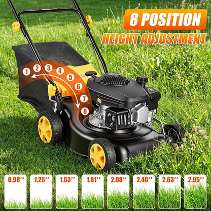 Self Propelled Gas Lawn Mower 16 Inch, 132 cc 4-Cycle Engine, 3-in-1 Rear Wheel Drive Variable Speed Lawn Mower with Mulching, Bagging, Lightweight, Powerful Lawnmower for Garden Yard, Easy Start