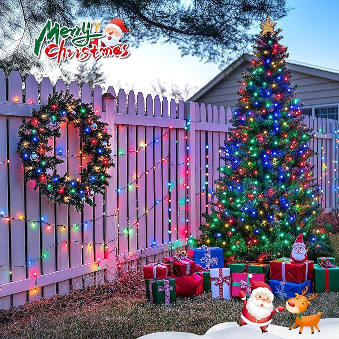 JMEXSUSS 2 Pack Solar String Light 100LED 32.8ft 8 Modes Solar Christmas Lights Waterproof for Gardens, Wedding, Party, Homes, Christmas Tree, Curtains, Outdoors (Multicolor) | Christmas Lights Outdoor Waterproof 8 Modes Solar String Lights for Outside...