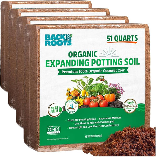Back to The Roots Organic Coir, 51 Quart Expanding Soil, Great for Seeds and Potting (Pack of 4)