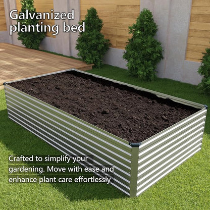 DIIYIV Galvanized Raised Garden Bed Kit Outdoor Patio,12x4x2ft Large Rectangular Metal Planter Boxes,Deep Root Box Planter for Gardening,Vegetables,Flowers,Herbs-Silver