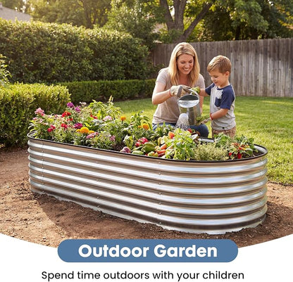 DUMOS Galvanized Raised Garden Bed, 6x3x1ft Outdoor Metal Planter Box, Heavy-Duty Planter Raised Bed for Vegetables Herbs Flowers, Oval Rustproof Flower Beds for Backyard Patio, Open Bottom