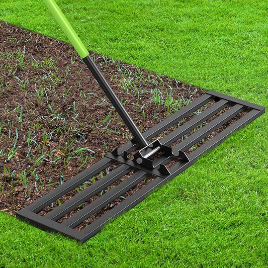 Seeutek Lawn Leveling Rake, 45" x 10" Heavy Duty Ground Leveler | with 0-180° Adjustable Handle, 6.5FT Steel Handle Lawn Leveler for Yard Garden Golf, Ease Level Soil Sand Dirt Surface