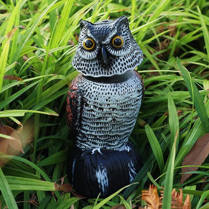 Hausse 3 Pack Bird Scarecrow Mini Fake Owl Decoy Sculpture, 8.26 inch Wagging Head Plastic Small Owl Bird Deterrents, Nature Enemy Horned Pest Repellent for Outdoor Garden Yard