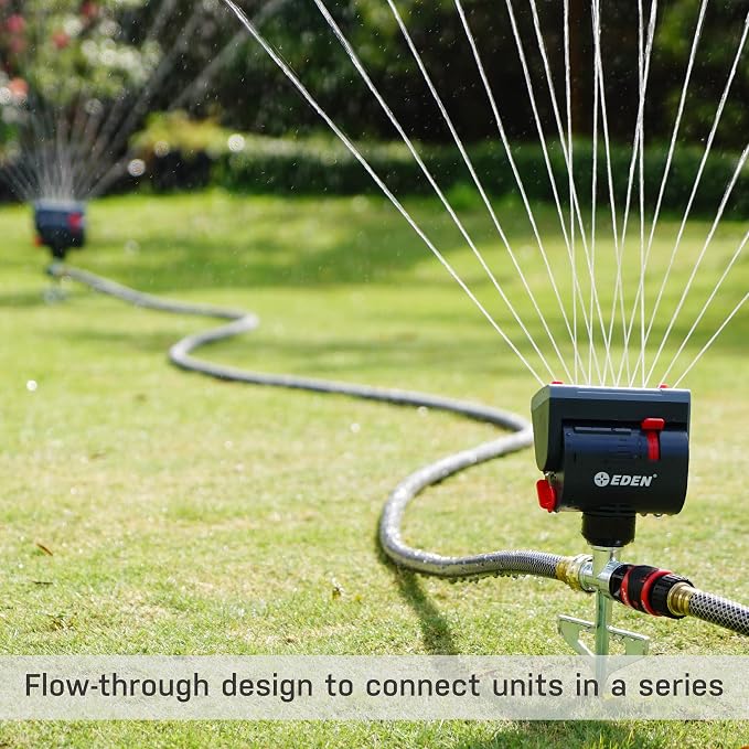 Eden 94145 4-Way Adjustable Mini Turbo Oscillating Sprinkler with Step Spike Gear Drive, Heavy Duty, Gardening Watering System, Lawn & Garden, Coverage up to 4069sq.ft