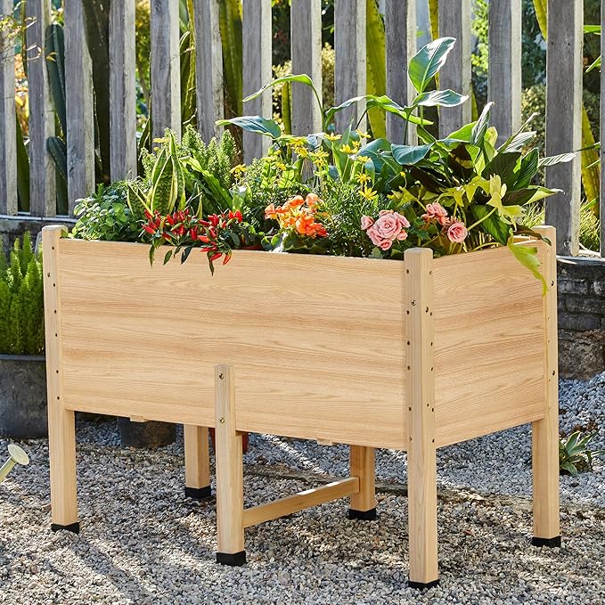 SPECRAFT 4x2 Ft Raised Garden Bed - Features Legs, Drainage Holes, Ideal for Vegetables, Flowers, Elevated Wood Planter Box for Balcony, Patio, Backyard, Easy Assembly Fir Wood
