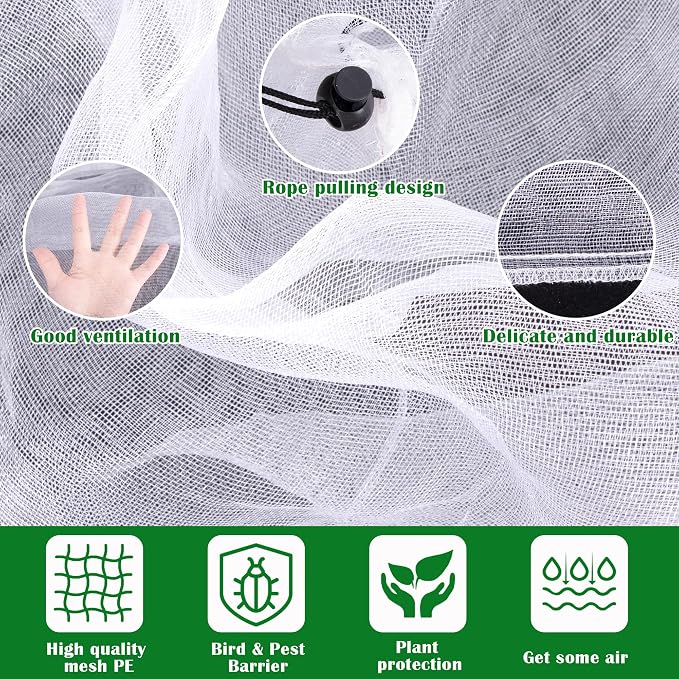 2 Pcs Fruit Tree Netting, 7 x 8 Ft Large Insect Bird Barrier Tree Net with Drawstring, Garden Bird Netting Plant Cover for Protect Plant Fruit Flower from Insect Bird