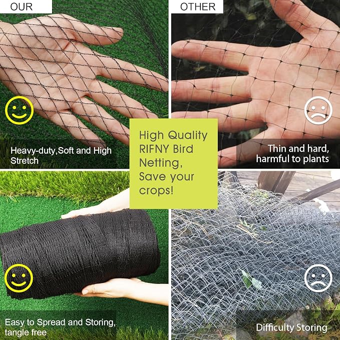 Bird Netting for Garden Protection, 7.5 x 100 FT Heavy Duty Garden Netting with Ties and Landscape Staples for Vegetable, Fruit Trees & Other Plants Against Birds Deer Squirrels and Poultry