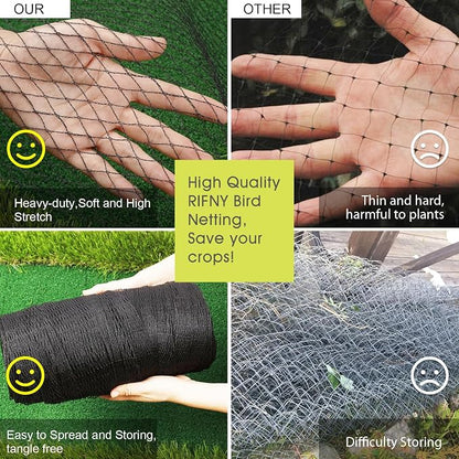 Bird Netting for Garden Protection, 7.5 x 100 FT Heavy Duty Garden Netting with Ties and Landscape Staples for Vegetable, Fruit Trees & Other Plants Against Birds Deer Squirrels and Poultry