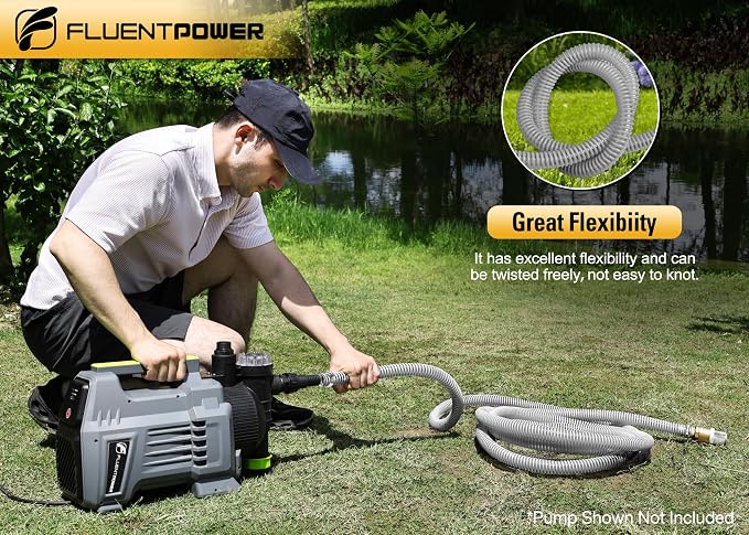 FLUENTPOWER 23FT x 1" Suction Hose Kit with Brass Fitting Check Valve and NPT 1" male Thread, Water Intake Hose Set, Aspiration Hose for Well Shallow Sprinkler Garden Booster Pump, Grayish-white