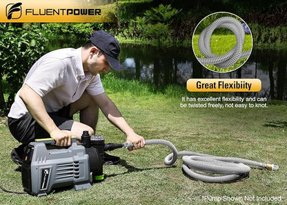 FLUENTPOWER 23FT x 1" Suction Hose Kit with Brass Fitting Check Valve and NPT 1" male Thread, Water Intake Hose Set, Aspiration Hose for Well Shallow Sprinkler Garden Booster Pump, Grayish-white