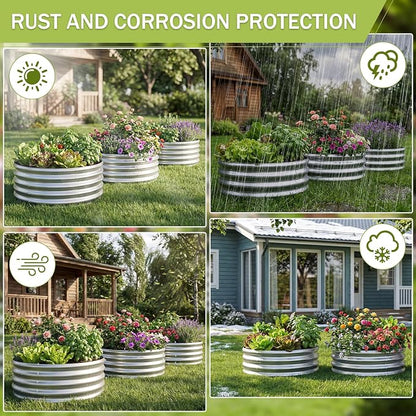 AHEONLAR 3Pack 2x2x1 ft Round Galvanized Raised Garden Bed Kit Round Metal Flower Box Large Planter Raised Beds Outdoor Garden for Planting,Fruit,Herb-Sliver