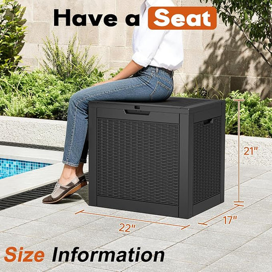 Outdoor Storage Box, Resin Deck Boxes Indoor and outdoor, Waterproof Storage Box Lockable Lid (Black,35 Gallon-2Pack)