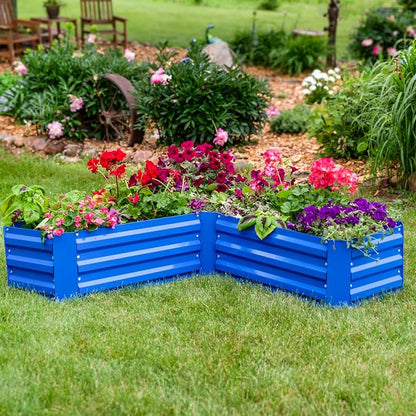 Sunnydaze Galvanized Raised Garden Bed - Outdoor Planter Box for Backyard or Patio - Steel Metal Raised Bed for Gardening Vegetables, Flowers, Herbs - 47 x 47 x 12 in - Blue - L-Shaped