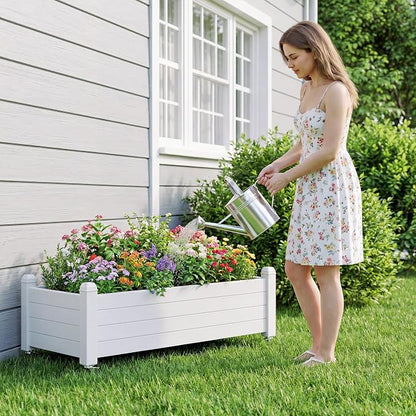 Fancyango Raised Garden Bed with Wheels 13.3" Hx2 -Ashen | Resin Elevated Garden Planter Box with Drainage, Outdoor Planter Box for Veggies Herbs Patio Balcony Backyard