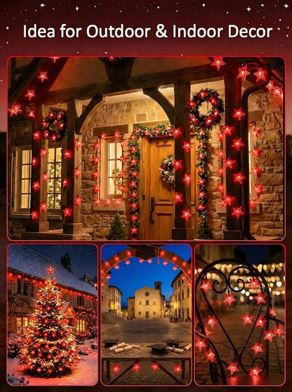 Solar Twinkle Star String Lights Outdoor Waterproof 39FT/100L Fairy Lights | 8 Modes Christmas Decor Camping Tree Party Yard Wedding Garden Red