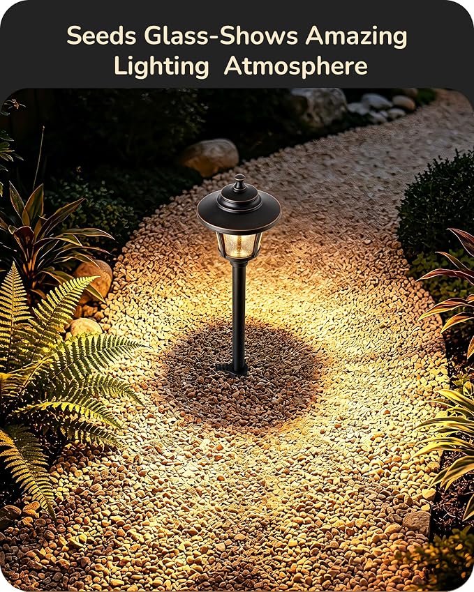 EDISHINE Low Voltage Landscape Lights, 12V 3W 120LM 3000K Seed Glass Outdoor Landscape Path Lights with Connectors, ORB Waterproof Electric LED Pathway Light Wired for Walkway Garden Yard, 6 Pack