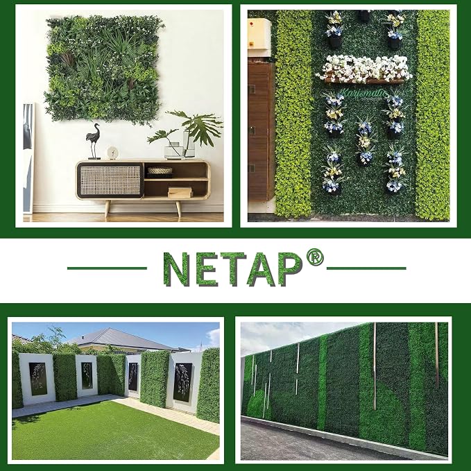NETAP Artificial Grass Wall Panels Backdrop,10"x 10"(12Pcs) Faux Boxwood Panels for Outdoor Indoor Green Wall Decor,Party Wedding Garden Fence Decorations
