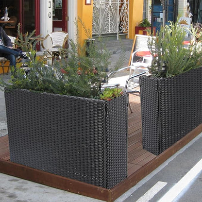 HPC Decor Planters, Plastic Planter for Outdoor Plants Handmade Wicker Large Rectangular Block Planter Box with Removable Liners, Modern Planter for Indoor Outdoor Patio Porch Deck.