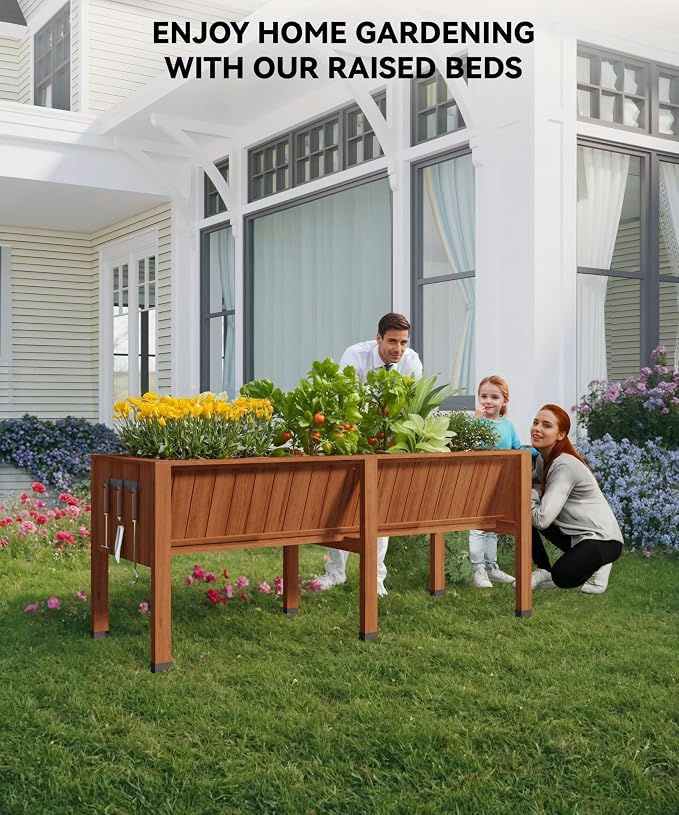 GarveeHome Hooks for 6X2X2.5 ft Raised Garden Bed, Wooden Raised Planter Box Outdoor for Growing Vegetables and Herbs, Depth 13.7 Inch，Planter Raised Beds-Acorn Brown