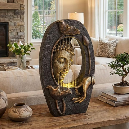 TERESA'S COLLECTIONS Water Fountain Indoor with LED Light and Pump for Garden Decor,Floor Buddha Statue Resin with Waterfalls,Tall Zen Garden Statues for Yard Decor Housewarming Gifts for Mom 13"