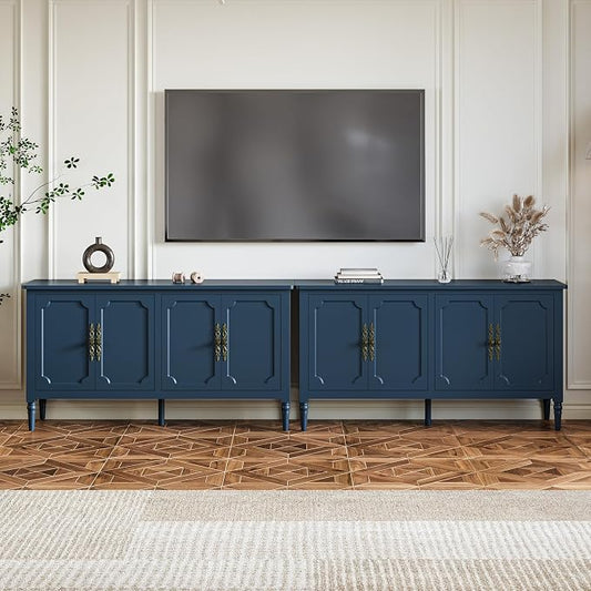 RoyalCraft 118" Buffet Cabinet with Storage, Vintage Sideboard with Adjustable Shelves, Mid Century Modern Painted Credenza Coffee Bar for Kitchen, Dining Room, Entryway, Living Room, Navy Blue