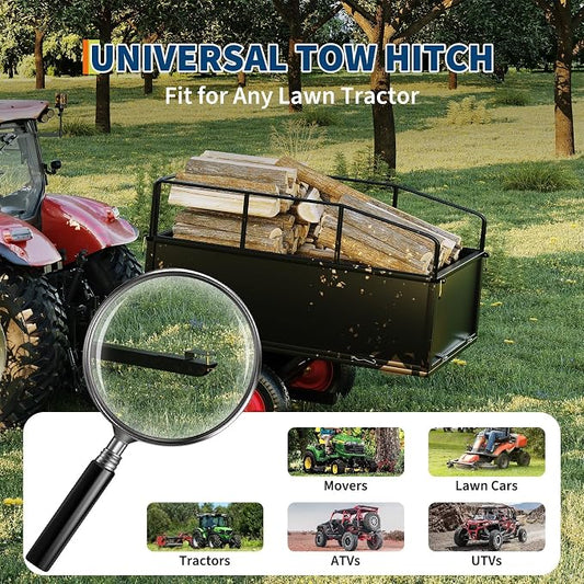 PeakPursuit Tow Behind Steel Dump Cart, Heavy Duty Yard Garden Trailer with Removable Sides & All Terrain Tires, Fits Lawn Mower, Tractor, Garden Cart, 750 lbs 17 Cubic Feet, Black