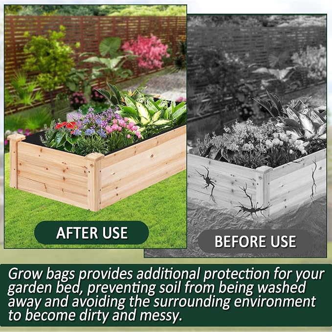 1PCS Raised Garden Bed Liner Fabric Raised Garden Bed Breathable Drainage Rectangle Grow Bags with Handles Fabric Garden Bed for Outdoor Garden Bed Holds Soil - 8ft x 2ft x 1ft