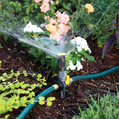 Melnor 65191AMZ Adjustable Spike Set Sprinkler Bundle, Green, Yellow