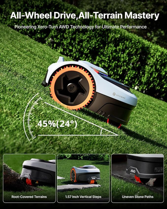 Segway Navimow i206 AWD Robot Lawn Mower Wire Free with Garage S, All-Wheel Drive for 45% Slopes, EFLS NRTK + Vision Auto Mapping, Covers 0.15 Acre (Garage Shipped Separately)