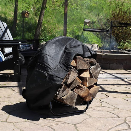 Sunnydaze 24-Inch Firewood Rack with Cover - Black Indoor Firewood Holder - Log Holder Hoop and Cover Set - 300-lb Capacity