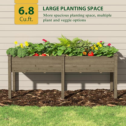 MUPATER 6'x1.8' Raised Garden Bed, Cedar Elevated Planter Box with 8 Drainage Holes, 6.8 Cubic Feet Potting Space, Wood Raised Garden Beds Outdoor with Six Legs for Garden, Patio and Greenhouse, Brown