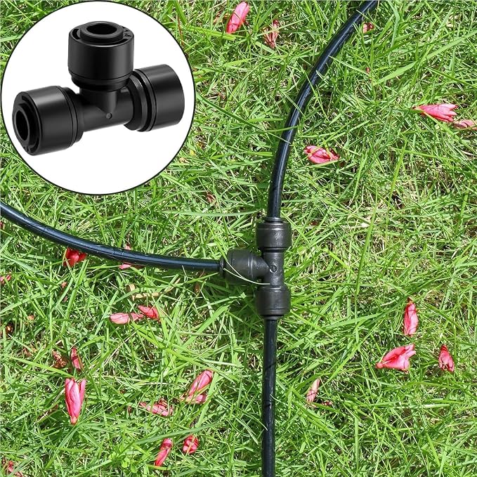 15Pack Quick Connect 1/4 "Drip Tee Connector | Black Quick Connect Drip Tee Fittings,Leak-Free Design,Fits 1/4" (6.35mm) Tubing for Lawn Garden Sprinkler Systems