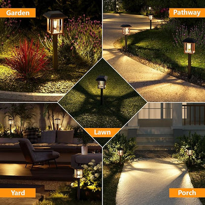 XMCOSY+ Vintage Solar Pathway Lights Outdoor 4 Pack – Warm White Seeded Glass Garden Lights, Waterproof Solar Landscape Lighting for Walkway Yard Patio Driveway & Farmhouse Decor