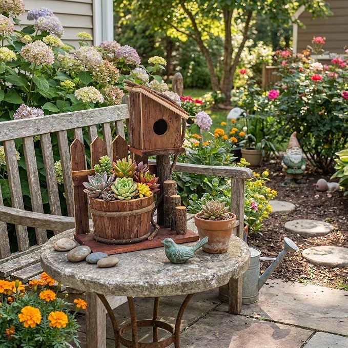 Rustic Wooden Planter Box, Farmhouse Tabletop Plant Holder for Succulents, Faux Flowers & Porch Decor, Small Decorative Garden Planter for Balcony Patio Indoor Outdoor Use