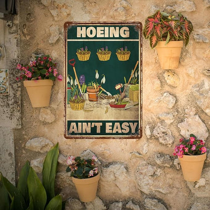 Gifts For Plant Lovers Funny Garden Sign Gardening Decor Hoeing A Ain'T Easy Tin Signs Plants Lover Gifts For Women For Gardeners Funny Cool Yard Signs 8x12 Inches
