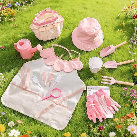 ROBUD Kid Gardening Set, Wooden Garden Tool for Kid, Garden Tool Kit with Tool Storage Bag, Apron, Gloves, Montessori Toys for Kids to be Closed to Nature, WRP51