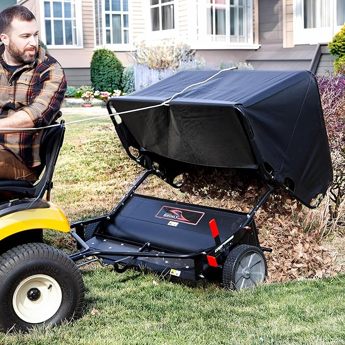 Brinly 54" Tow-Behind Combo Lawn Sweeper with Dethatcher and Hamper Windscreen